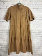Everlane The Tiered Mockneck Shirt Dress Womens XS Tan Cotton Cottagecore