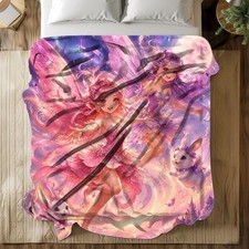 Fairy With Bunnies Coral Fleece Blanket Whimsical Garden Decor