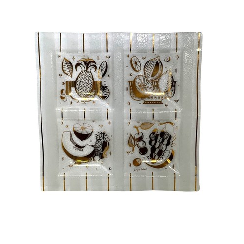 Georges Briard Platter Divided Fruit 15" Square Gold Textured MCM Vtg Serving - Imagen 2 de 12
