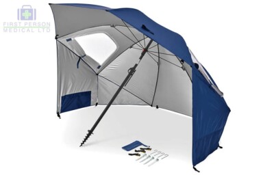 Sport-Brella Premiere Mehrzweck-Sonnenschirm, einfache faltbare Einrichtung blau, 8 Fuß
