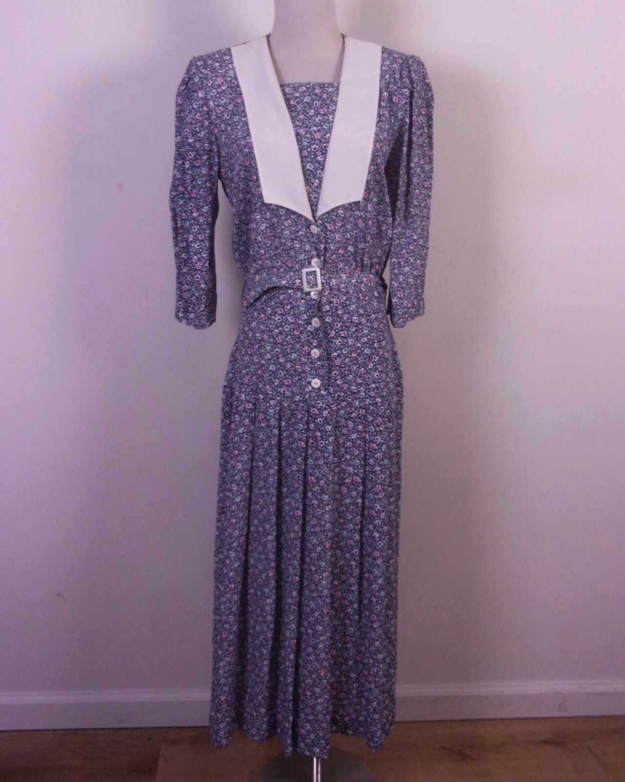 vintage 70s 80s Jane Schaffhausen Belle France 100% Rayon Dress Belted Maxi SZ 8