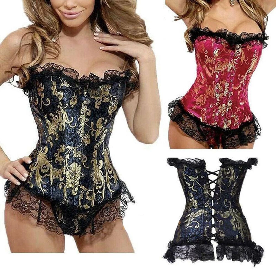 Mujer Bustier Corsé Brocado Burlesque Vasco Vestido Elegante Lencería Foto 3 de 4