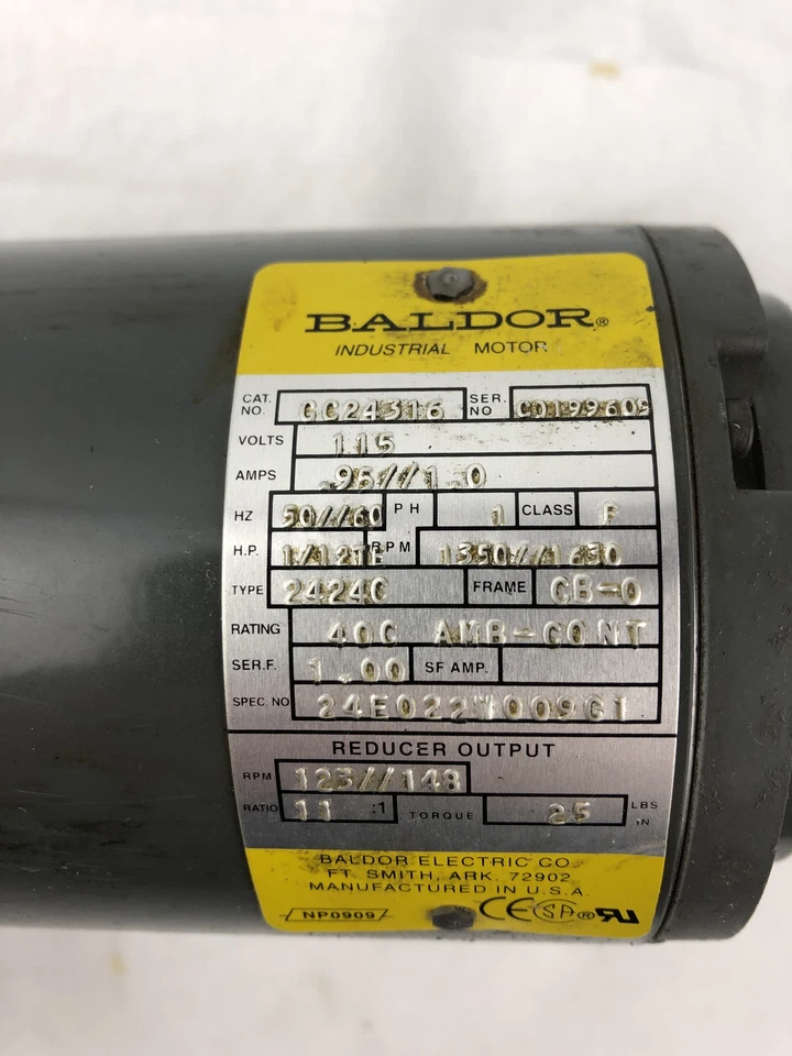 Baldor GC24316 Gearmotor 1/12HP 123/148RPM 2424C CB-0 1PH - Image 2 of 4