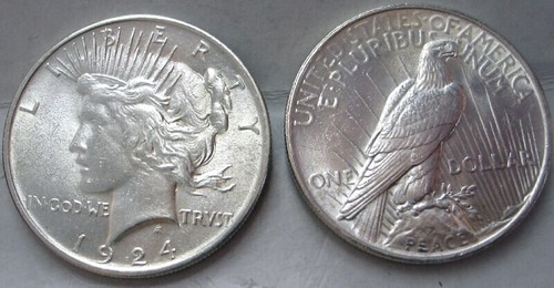 ORIGINAL ROLL 1924 PEACE SILVER DOLLARS CH/GEM BU - Picture 2 of 3