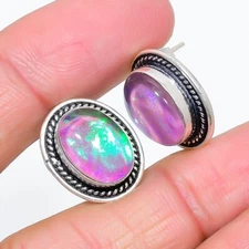 Triplet Opal Gemstone 925 Sterling Silver Jewelry Stud Earring Sz 0.75''