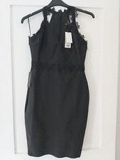 BNWT Lipsy Bodycon Bandage Dress Size 10 Black Lace Trim Evening Party Occasion