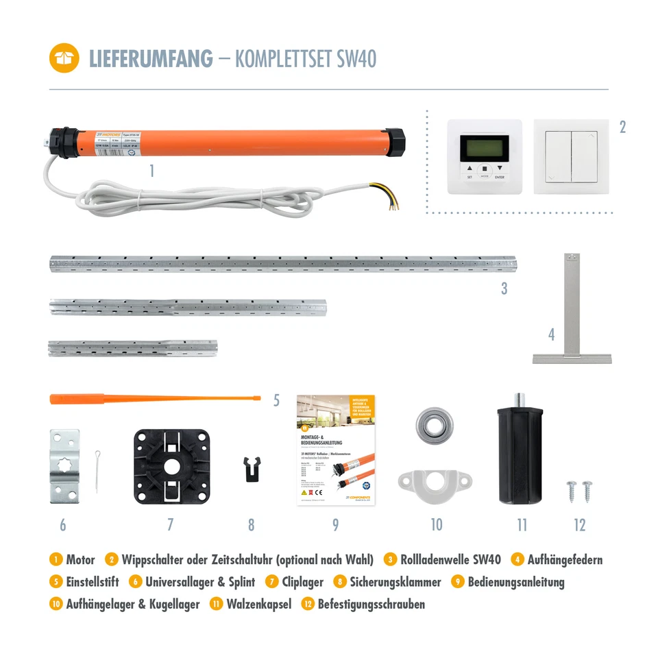 Rolladenmotor Rohrmotor Rollladenmotor Komplettset SW40 + Steuerung + Wellenset - Bild 3 von 4