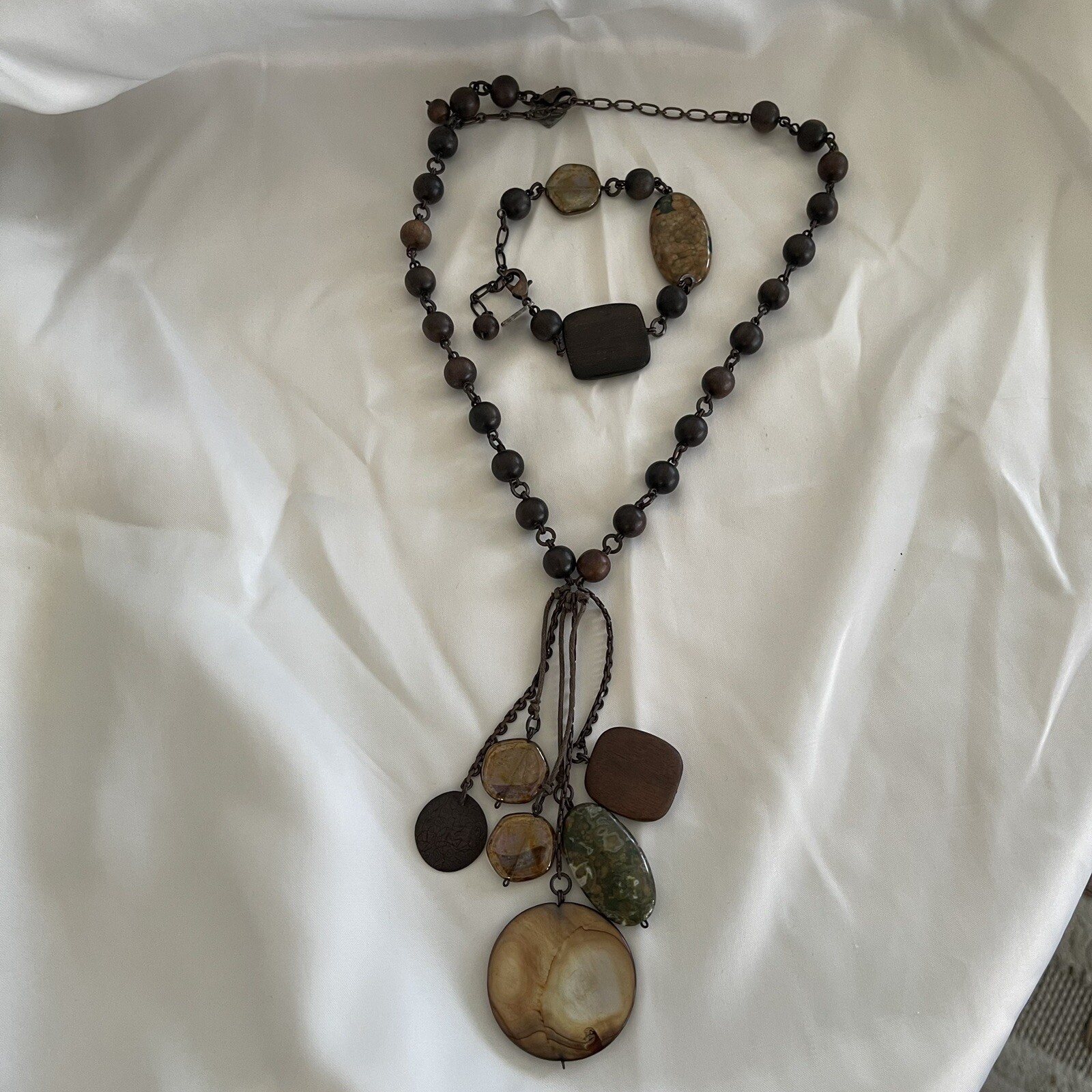 MR BOHO Brown Adjustable Statement 22" Necklace &… - image 1
