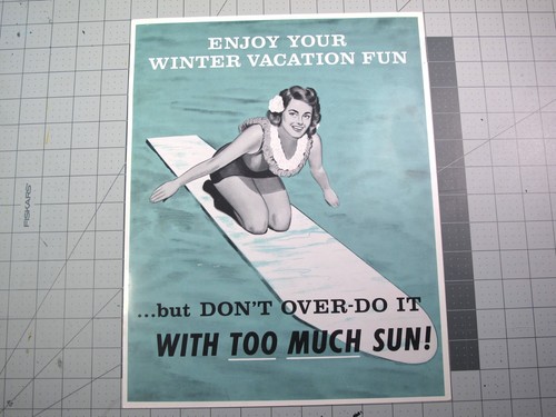 vtg Surfing ephemera - 1950s Winter Vacation Fun Hawaii Poster