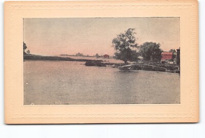 Lake Boat Canoe Barn Trees DB Postcard Embossed Vtg Unposted