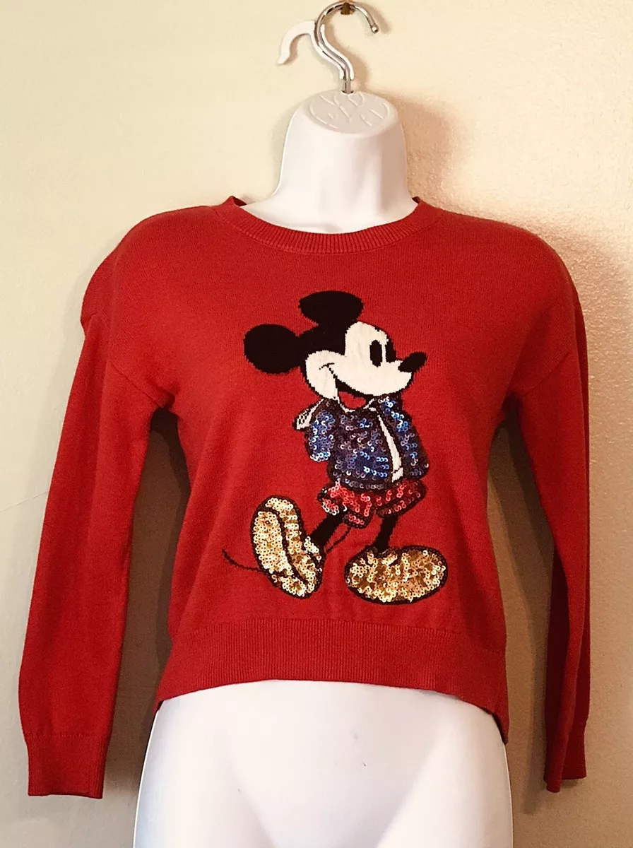Gap Kids NWOT Disney Mickey Mouse Red Sequin Crew Sweater Limited Edition Sz M