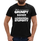 GRUMPY BADGER SARCASTIC BLACK T SHIRT JOB GIFT