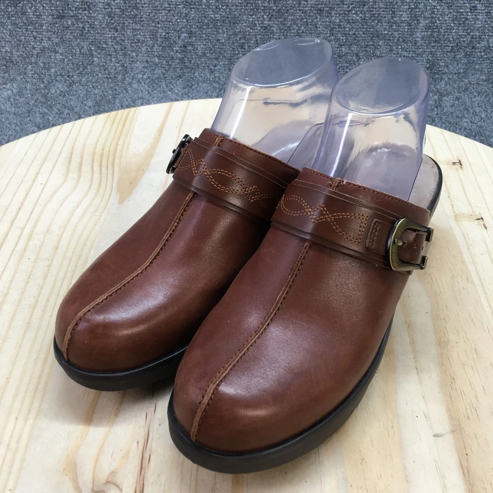 Easy Spirit Shoes Womens 8 N Sepine Open Toe Wedge Mule Brown Leather Slip On - Image 3 of 4