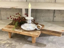 Primitive Country Farmhouse Early American Colonial White Wash Candle Holder