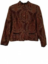 Field Manor Women's Gold Brown Rust Colored Paisley Jacket, XL