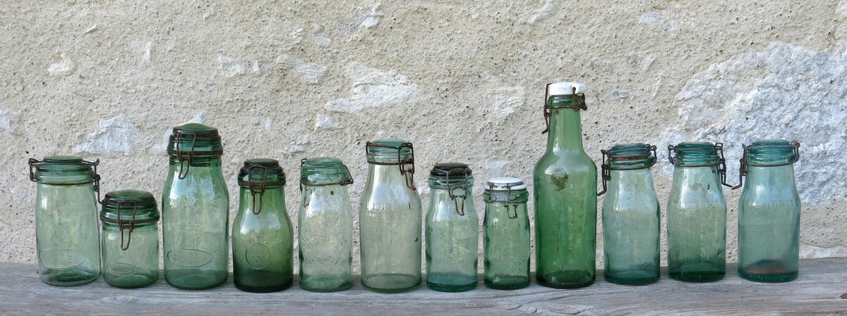 Lot 2 Bocaux Anciens En Verre Vert – Solidex Et L'Ideale – 1 Litre – France