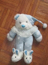 House of Lloyd Bear Blue Nose Stuffed Bunny Slippers Cloud Star Lace Collar