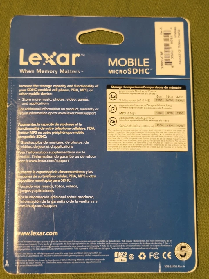 Lexar Mobile Micro SDHC 8 GB Class 10 NEW Sealed. - Image 2 of 3