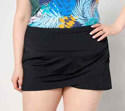 Jantzen Pull-on Draped Wrap Front Swim Over-Skirt Black Size Regular 14 A642635