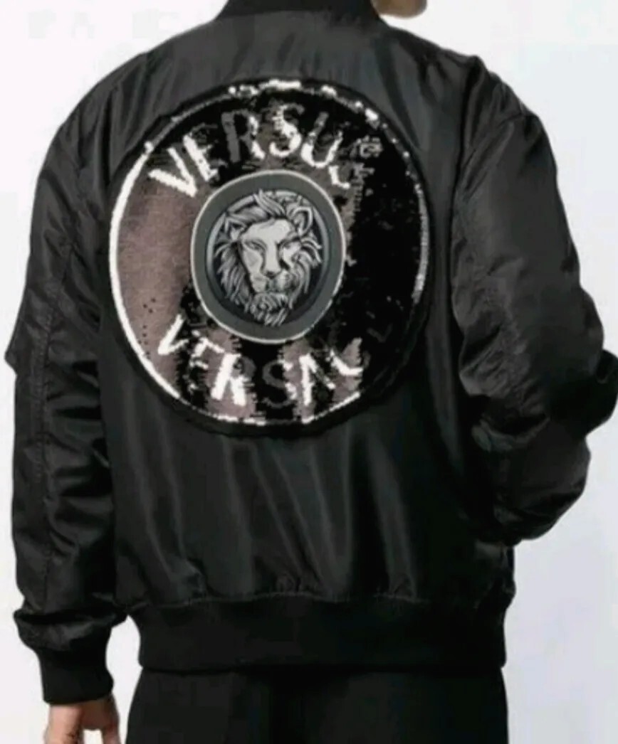 Versus Versace Sequin lion Logo Bomber jacket Black 46 IT Versus Versace Sequin lion Logo Bomber jacket Black 46 IT