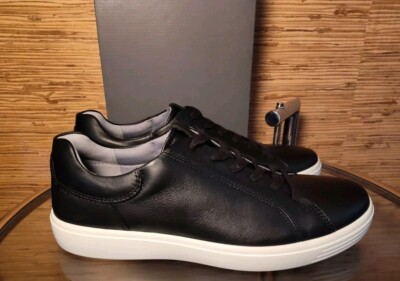 Ecco Men's Classic Lace Sneaker Black Soft Supple Leather EU 44 Size 10 - 10.5