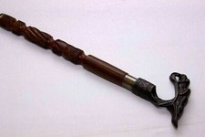 Handmade Wooden Walking Stick Metal Head Handle Vintage Style Dragon Cane Christ