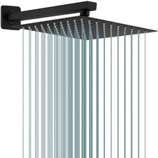 Rain Shower Head Black with Extension Arm 12 Inch Square Shower Head with 16 ...