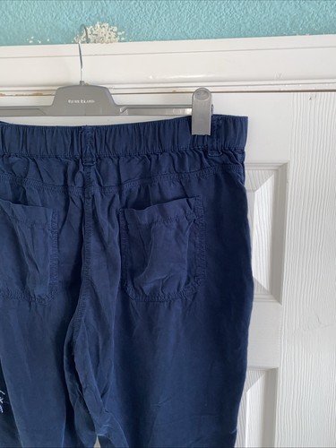Ladies Navy Blue, 100% Lyocell, Embroidered Trousers Size 16 Long By NEXT - Picture 10 of 14