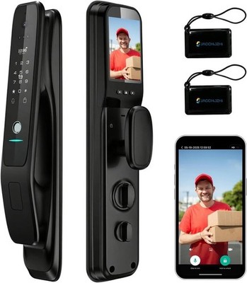 Jacchozhi 3D Face Recognition Fingerprint Password Smart Door Lock w/Camera