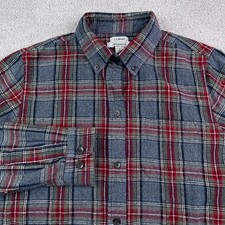 LL Bean Shirt Womens Small Grey Red Scotch Plaid Flannel Relaxed Fit Outdoor