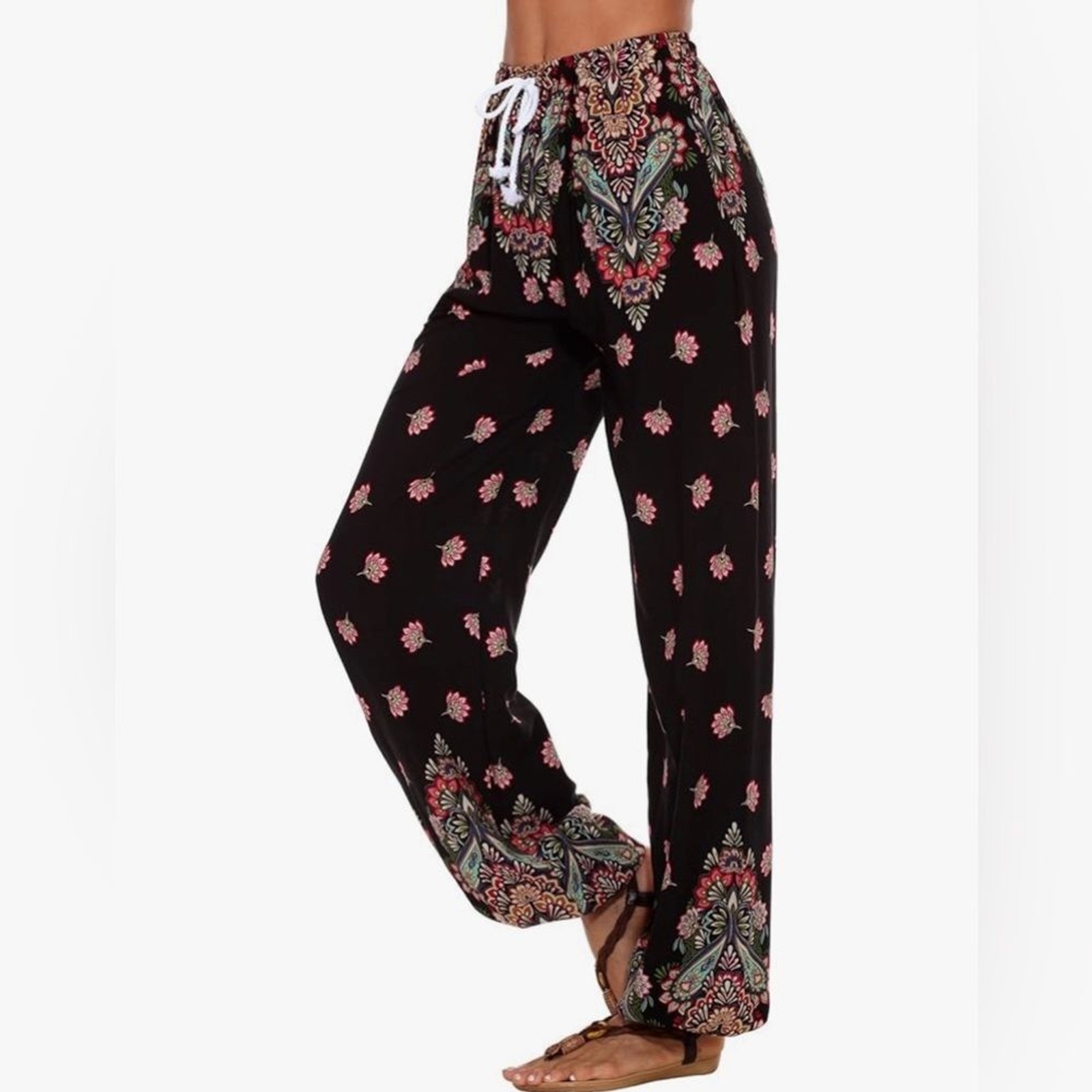 Urban CoCo Harem Beach Vacation Pants in Black/Multi image 4