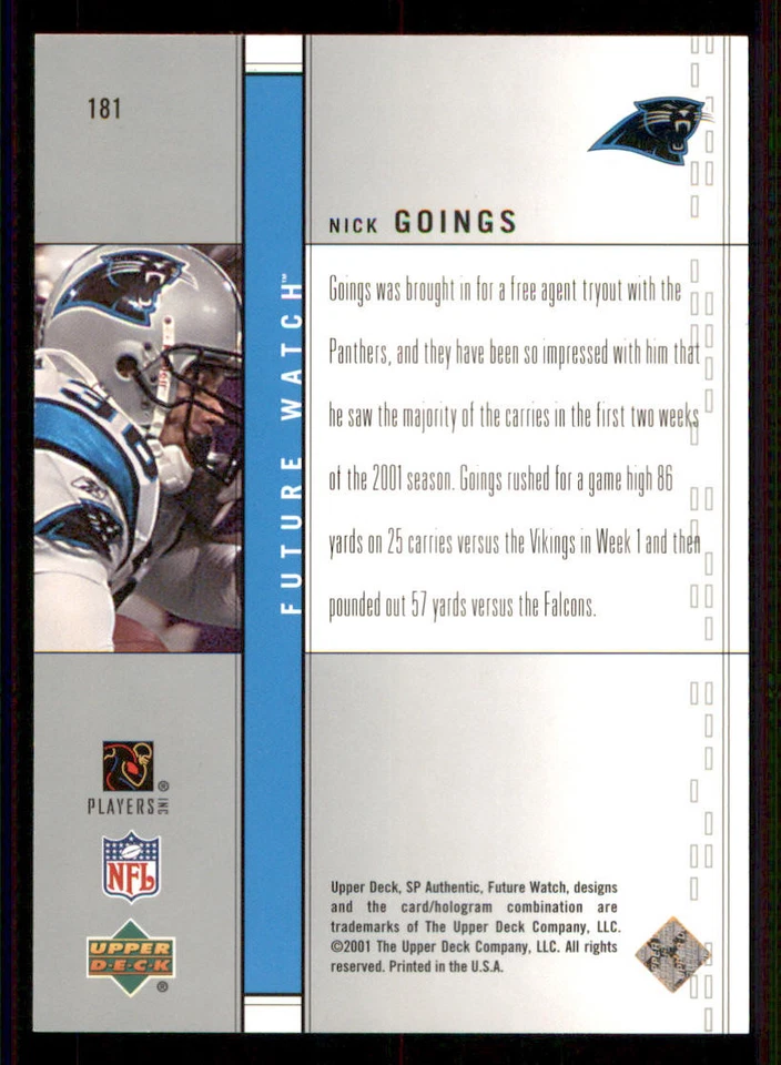 2001 SP Authentic #181 Nick Goings RC /800 - Image 2 of 2