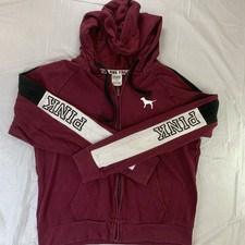 PINK VICTORIAS SECRET large LOGO SLEEVE ZIP UP HOODIE SWEATSHIRT
