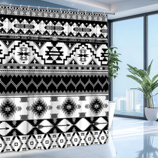 Southwestern Tribal Aztec Print Shower Curtain, Black  White Geometric Boho