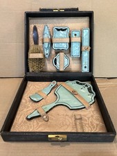Vintage Pyralin Travel Set, Mixed Set Celluloid Vanity Pieces, Mirror