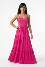 Aratta Pink Rayon Solid V-Neck Sleeveless Layered Maxi Dress Size S