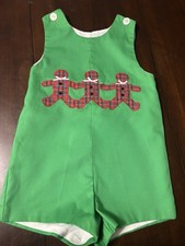Child  s Handmade Vintage Green Gingerbread Romper 24 Months Adjustable Back