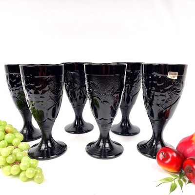 LUMINARC Black Opaline Goblets  Vtg  Gourmande Ice Cream Cups, Gothic Wine Glass