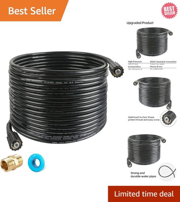 #ad Weather Resistant 50 FT Pressure Washer Hose M22 Brass Thread Easy Attachment $35.99