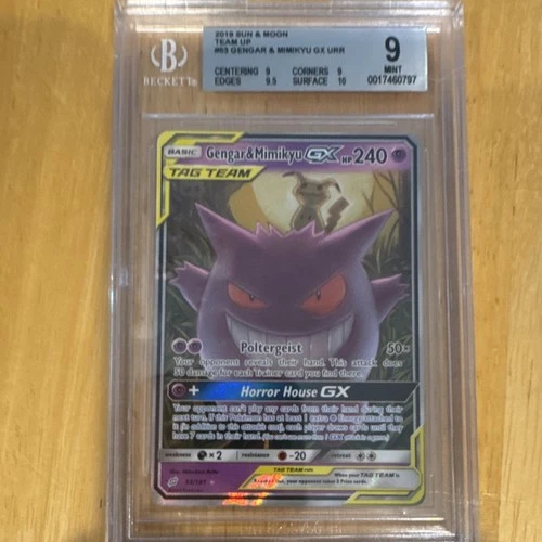Pokémon Gengar & Mimikyu GX TAG TEAM Ultra Rare 53/181 Team Up Holo BGS 9 2019