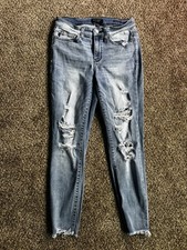 Judy Blue Jeans Womens Skinny Fit Size 7/28 Distressed Raw Hem Blue