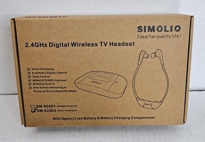 SIMOLIO SM-824D2 Dual Digital Wireless TV Headset Hearing Assistance