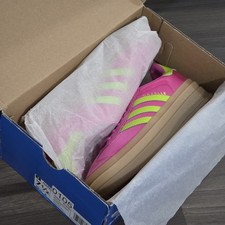 Adidas Gazelle Bold Sneakers Lucid Fuchsia and Solar Slime Satin Suede Women 7.5