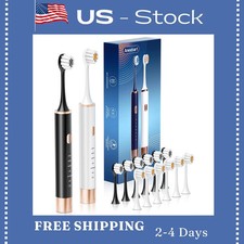 2 Pack Electric Toothbrush Sonic Toothbrush USB Rechargeable 12 Heads 6 Modes