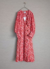 GANNI Printed Light Crepe Dress Size 36 Orange Floral New