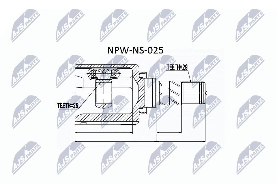 NTY Driveshaft Joint Set NPW-NS-025 For Nissan Front Axle Left 29/26T New