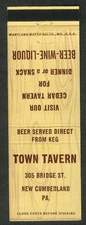 Town Tavern 305 Bridge St New Cumberland PA Cedar Tavern matchcover