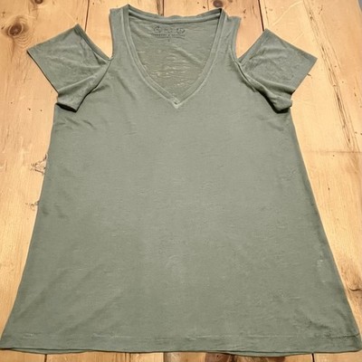 Threads 4 Thought Cold Shoulder T-Shirt Olive Green sz Small Sustainable Organic