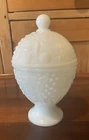 AVON..Vintage White Milk Glass Lidded Pedestal Trinket Jar 6" Candy Dish 1980's