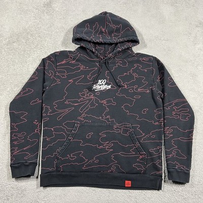 100 Thieves Geography Hoodie Mens Medium Topographic Lines Black Limited Edition
